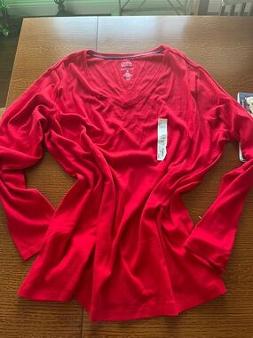 croft & barrow Bright Red V-Neck Long Sleeve Top